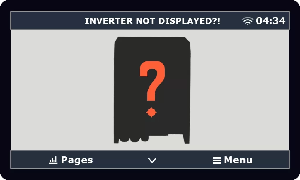 Victron Energy touch screen showing the silhouette of an inverter and a question mark.